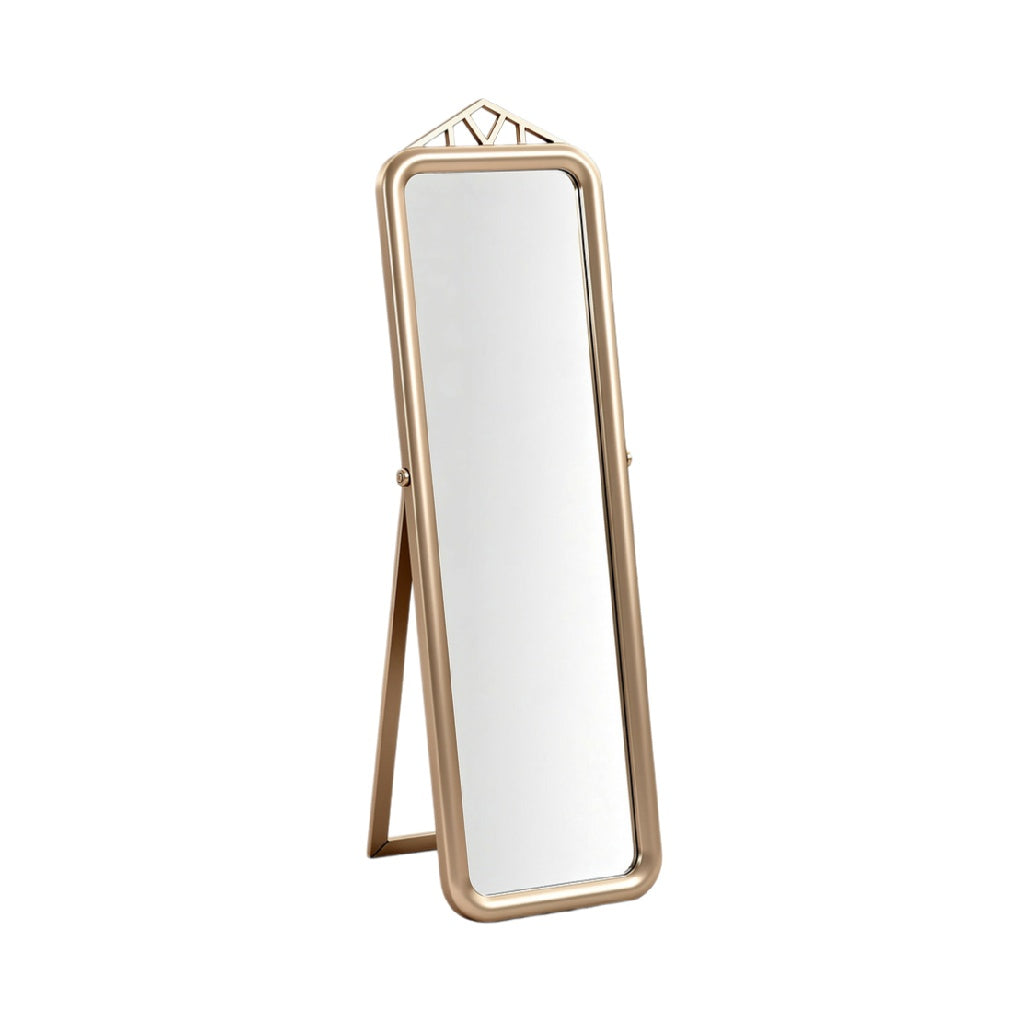 Elegant Freestanding Mirror with Decorative Top Design