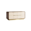 Modern Wooden Sideboard with Gold Accents and Textured Doors